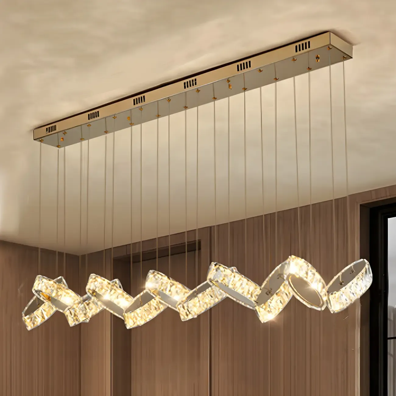 Modern Gold Crystal Linear Pendant Light for Kitchen