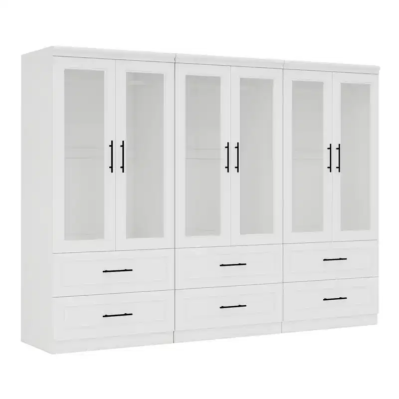Keloyid White Wood 94.5 in. Armoire with 6 Drawers and 6 Doors
