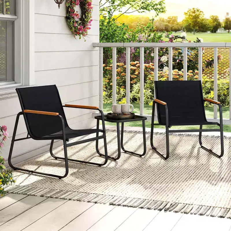 Costway 3 PCS Patio Bistro Set with Cushions & Tempered Glass Coffee Table for Balcony, Lawn