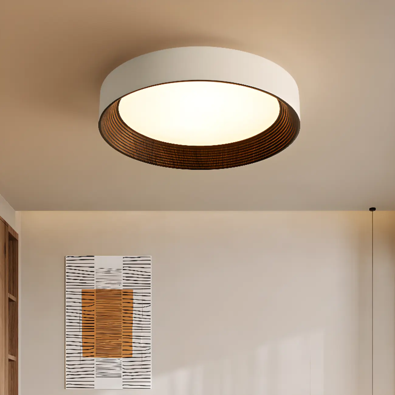 Walnut Round Flush Mount Ceiling Light