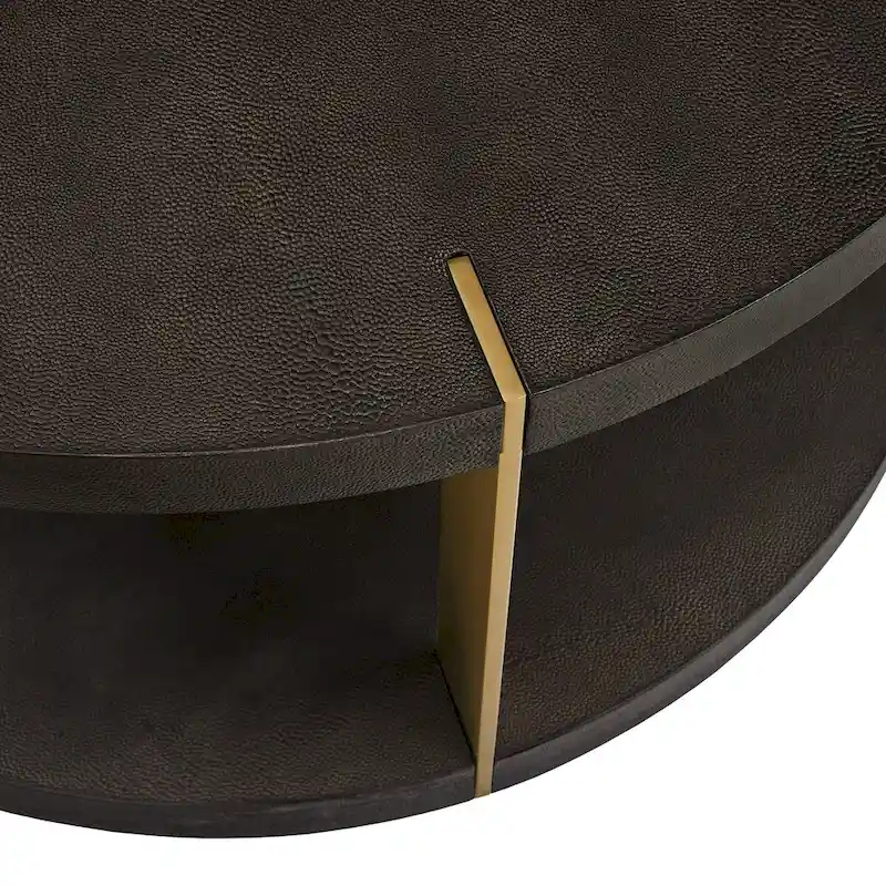 Vennesla Gold Finish Metal Dark Brown Faux Shagreen Round Table Set by iNSPIRE Q Bold