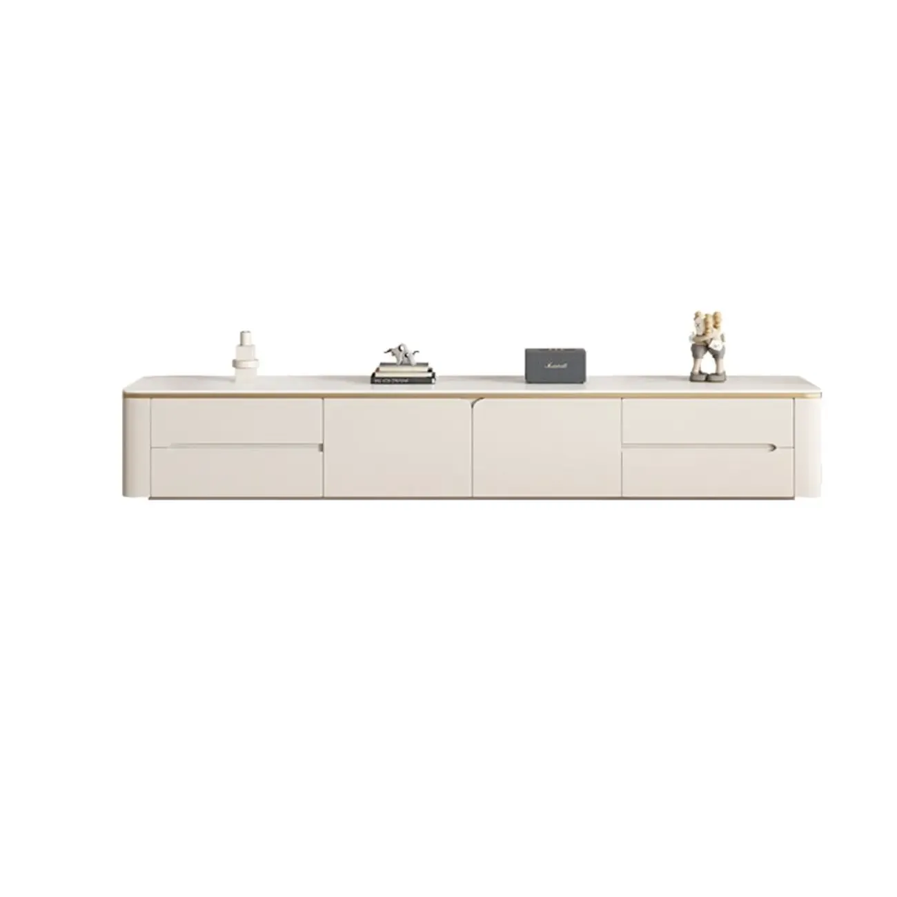 Modern White Stone Long TV Stand with Drawers