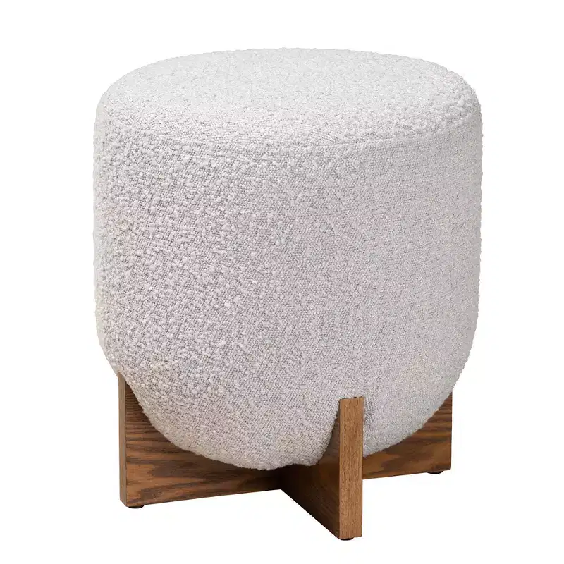 Fisk Fabric and Wood Ottoman Footstool Light Gray/Walnut Brown - Baxton Studio: Plywood & Polyester, No Assembly Required