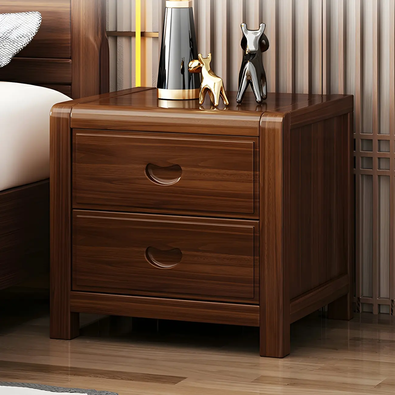 Traditional Nut-Brown 2-Drawer Wood Small Nightstand