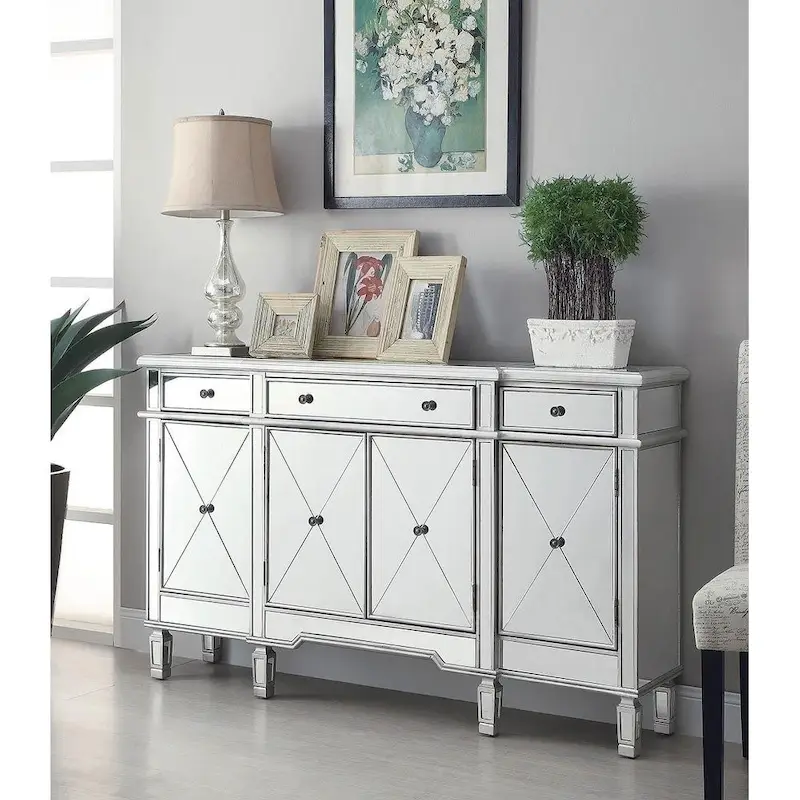 Silver Mirrored Wine Cabinet with 6 Bottle Storage