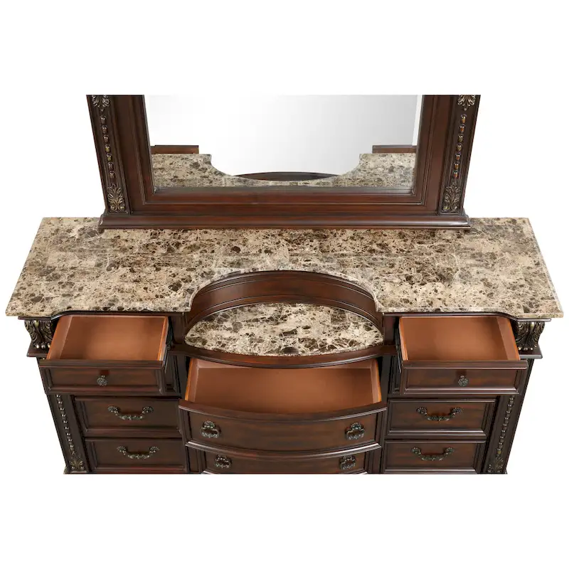 Classic Traditional Dresser with Marble Top and Bronze Handles