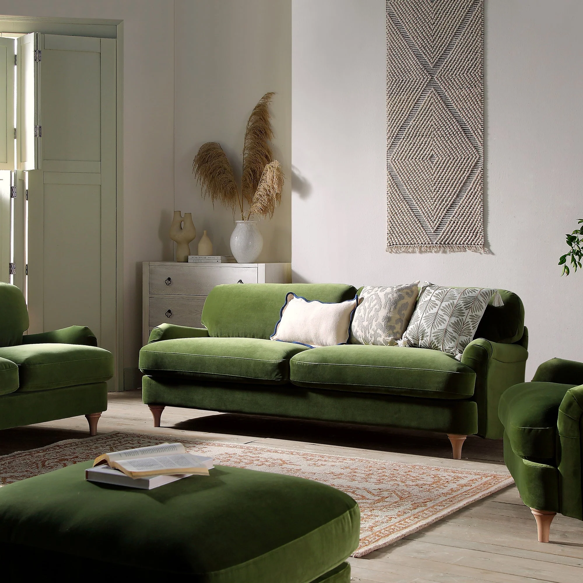 Fern Green Velvet Sofa, 3-Seater