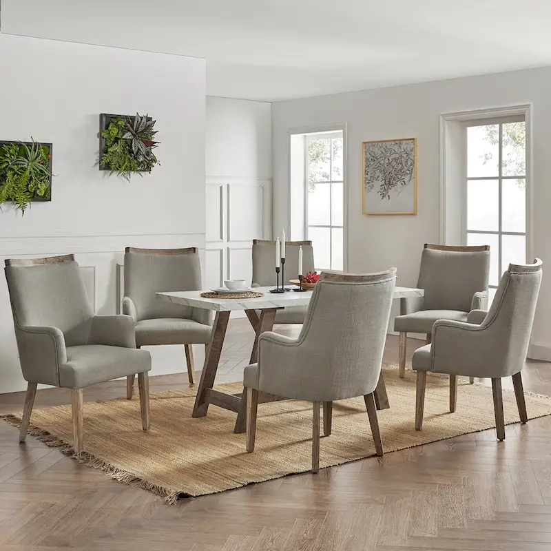 Farmhouse Upholstered Solid Wood Dining Chairs Set of 6