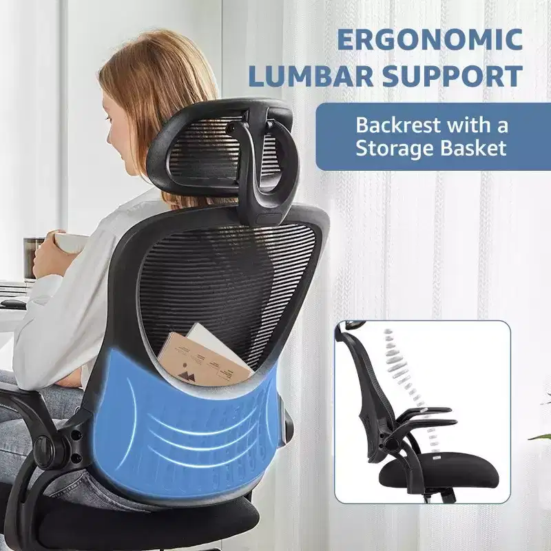 TUYOHW Ergonomic Office Chair,High Back Mesh Desk Chair with Adjustable Headrest & Flip-Up Armrests,Thick Cushion