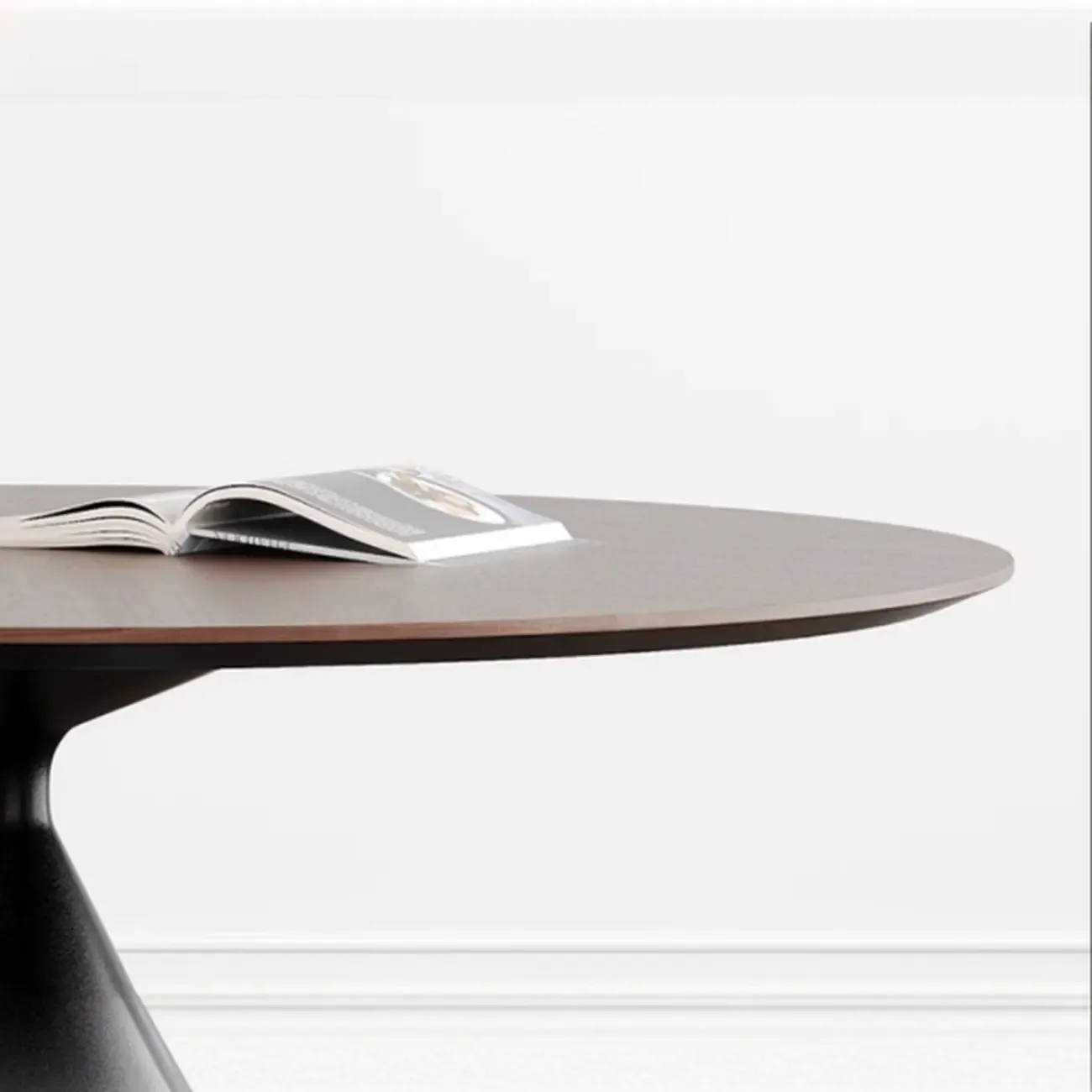 Modern Black Wood Pedestal Round Dining Table