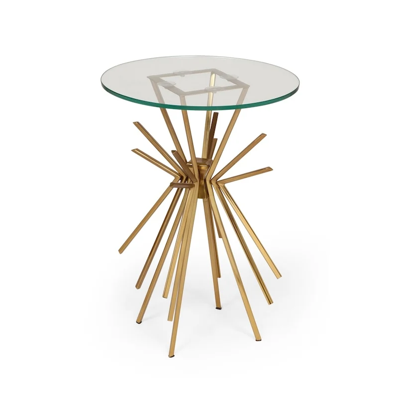 Helios Modern Glam Handcrafted Sunburst Accent Table with Tempered Glass Top by Christopher Knight Home