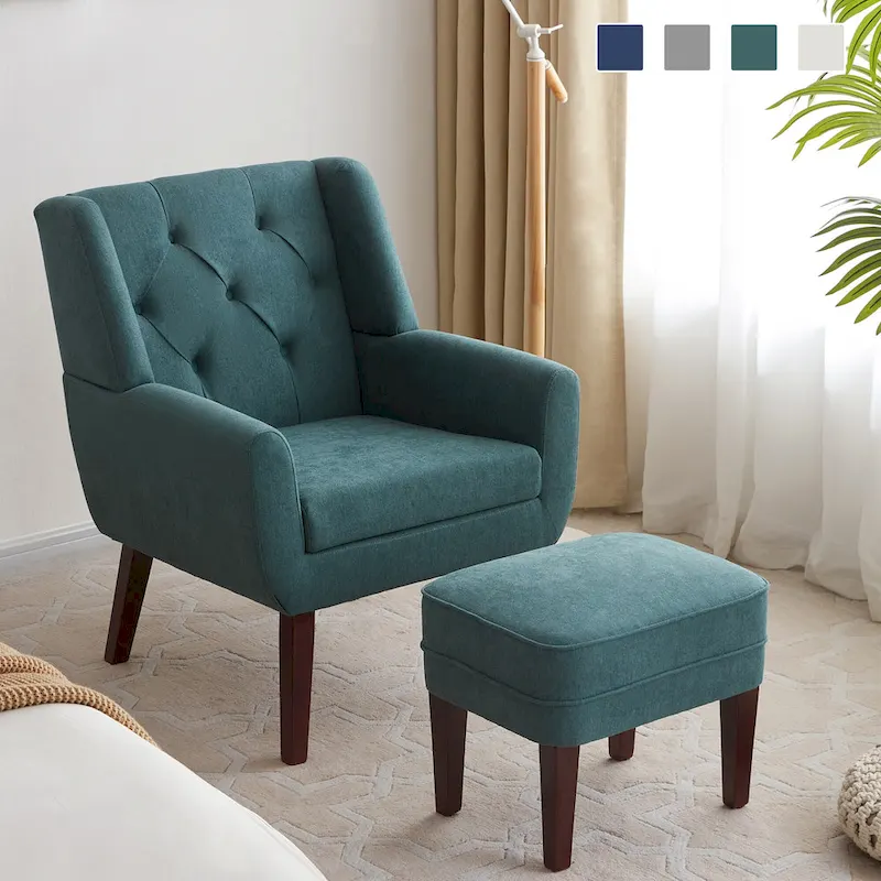 HUIMO Fabric Arm Chair Accent Chair and Ottoman Set Grey/ Beige/ Blue/ Dark Teal