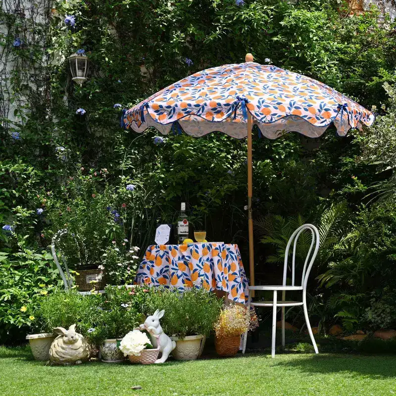 LAGarden Our Beach Umbrella 6ft Canopy w/ Tilt Beech Wood Pole Carry Bag Tablecloth for Outdoor Event Small Patio Yard
