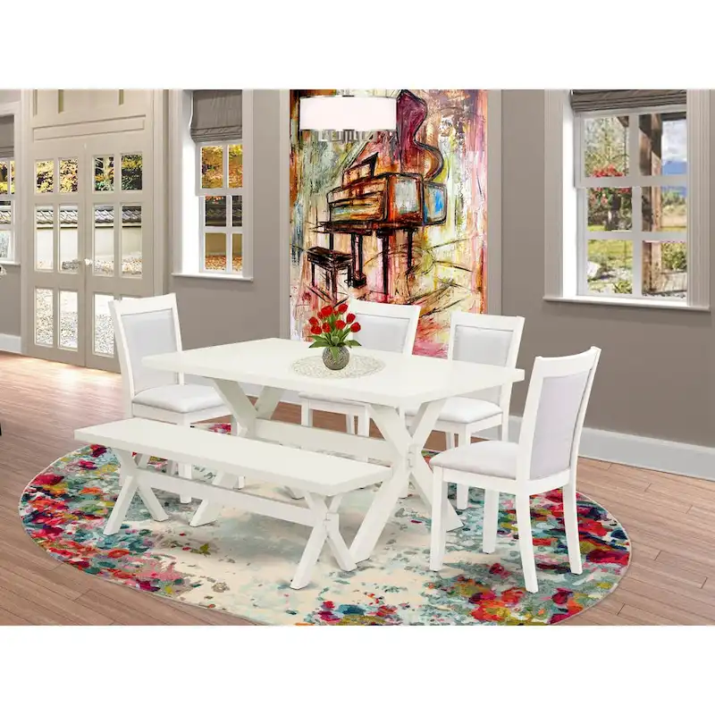 East West Furniture Dining Set- a Rectangle Dining Table and Cream Linen Fabric Parson Chairs, Linen White(Pieces Options)
