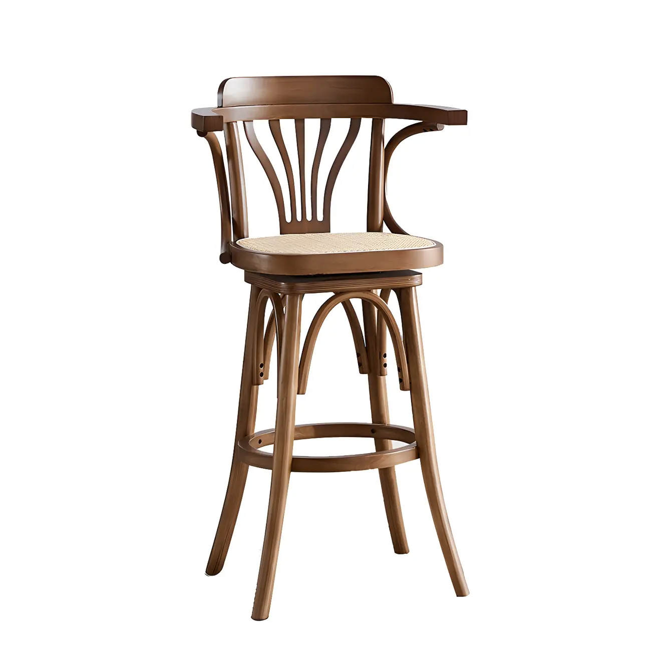 Timeless Square Rattan Wood Low Back Bar Stool in Brown/ Black