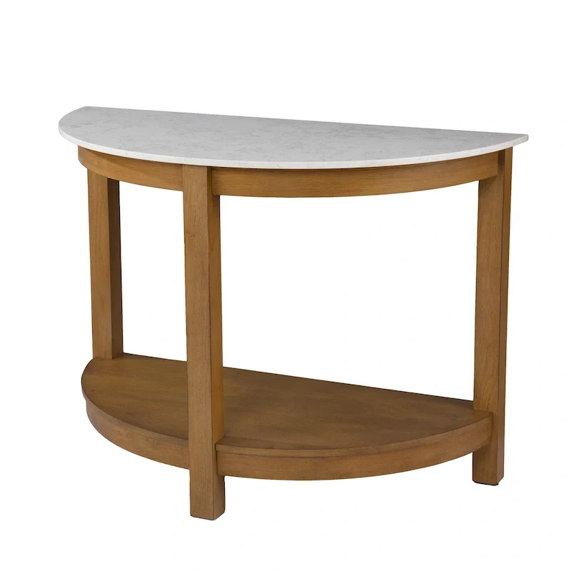 42-Inch Half Circle Console Table with Faux Marble Top and Wood Base