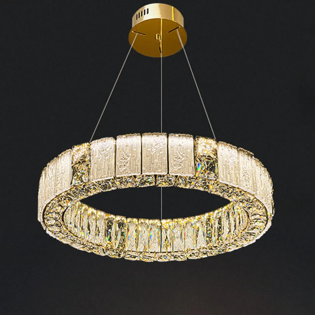 Gold Circular Crystal Linear Modern Chandelier Light