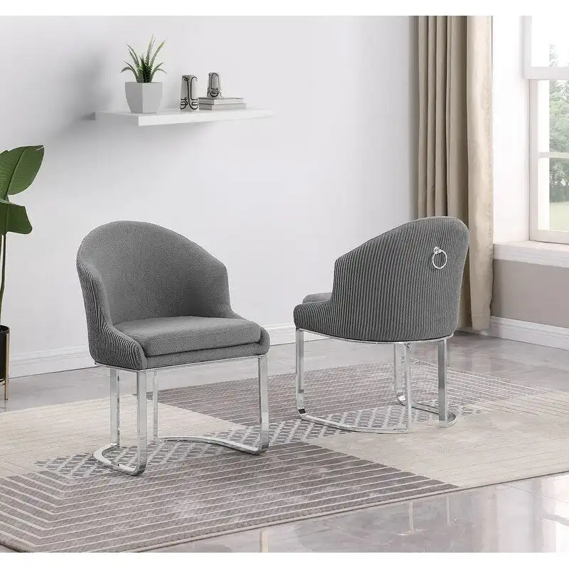 Best Quality Furniture Teddy Fabric Chrome Dining Chairs (Set of 2) - N/A