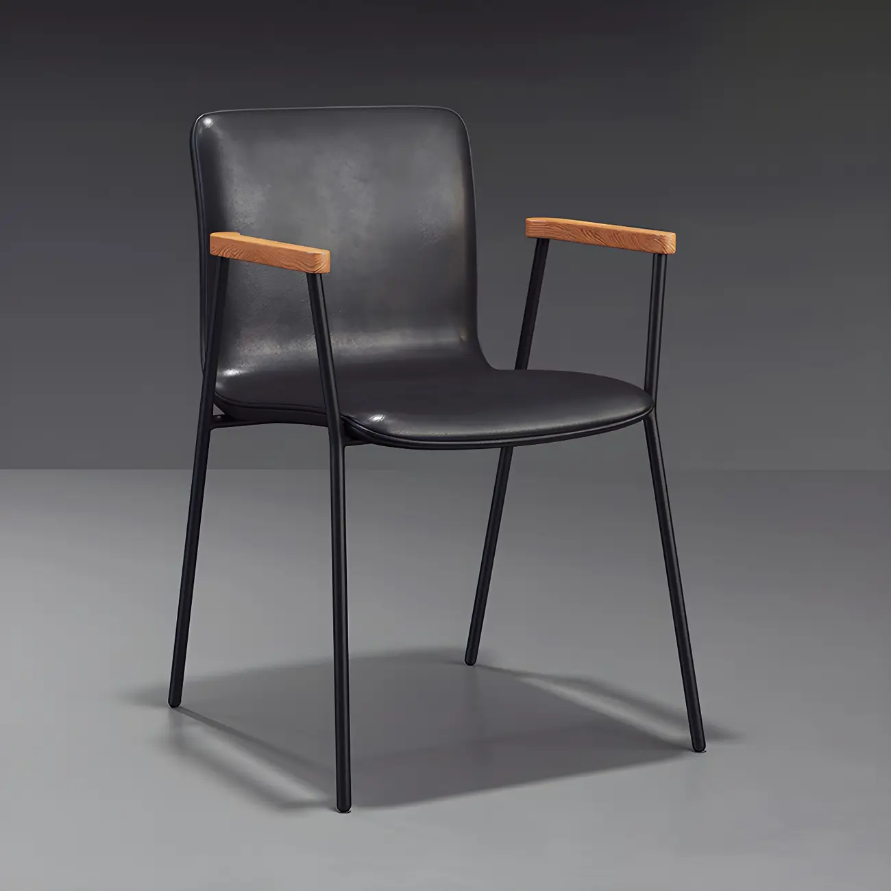 Leather Metal Legs Armrest Backrest Dining Chair