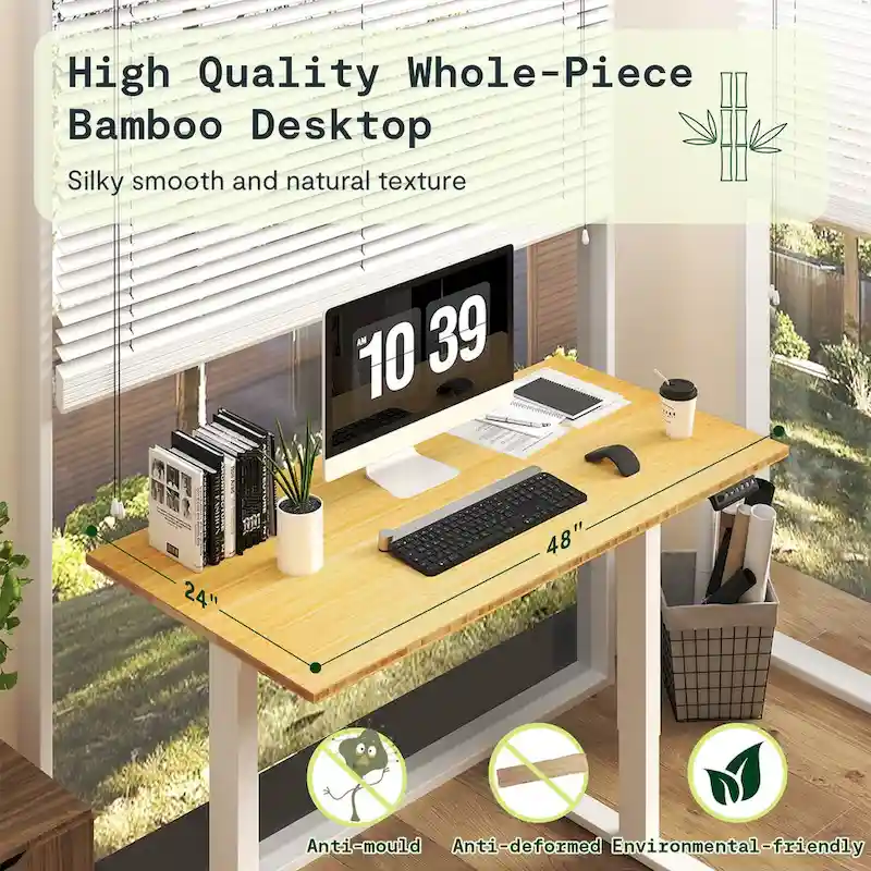 Bamboo Electric Height Adjustable Standing Desk - Single User