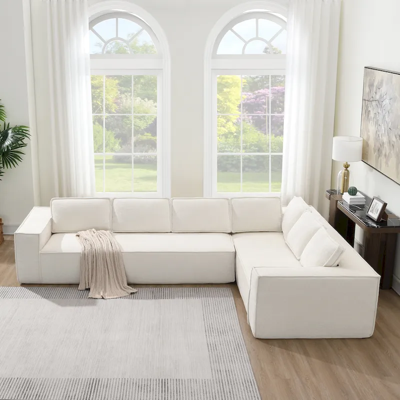 Modern L-Shaped Cloud Sofa Set, Modular Chenille Couch Set
