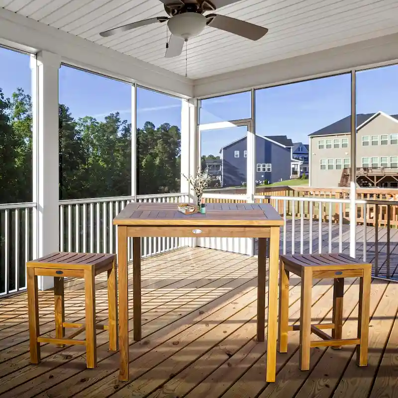 Chic Teak 3 Piece Teak Wood Seville Medium Counter Height Patio Bistro Dining Set, 2 Counters Stools and 35 Square Table