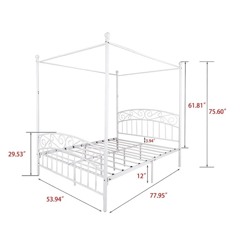Aufank Classic Metal Canopy Bed Frame, Easy Assembly