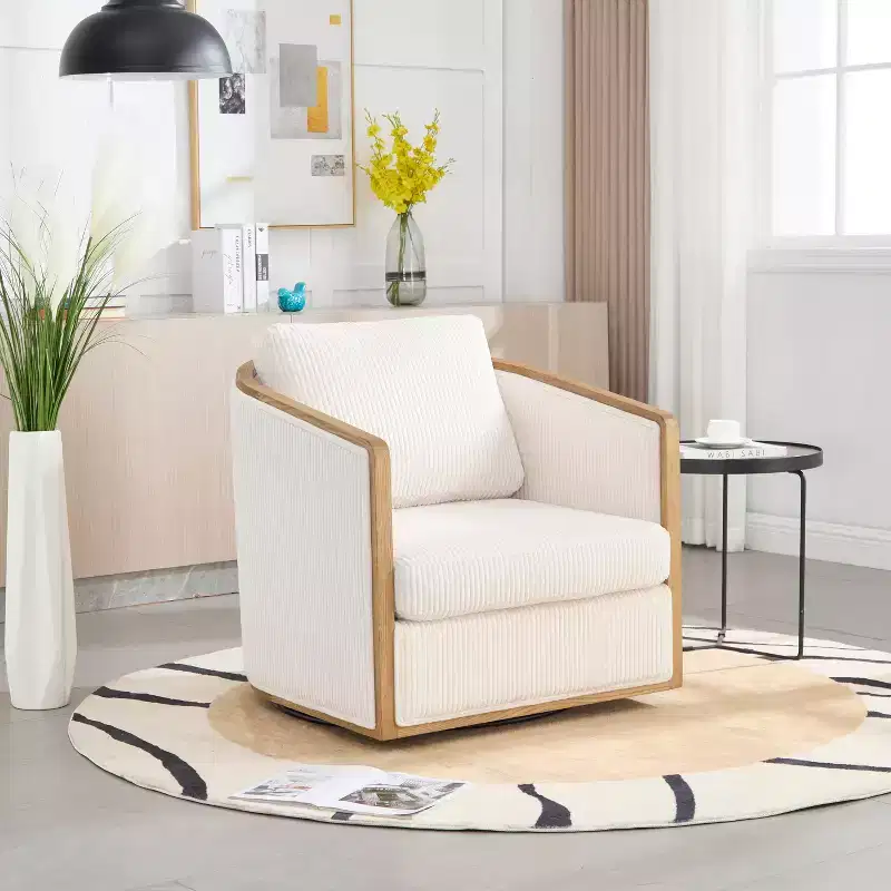 MAYEERTY Corduroy 360 Swivel Barrel Chair in Dark Gray for Living Room/Bedroom/Office