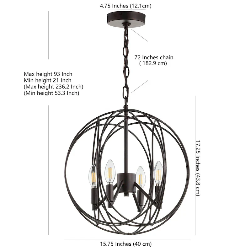 SAFAVIEH Lighting Laszlone Adjustable 4-Light Led Brass Pendant - 15.8 x15.8 x21-93  - Dark Grey - 16Wx16Dx93H