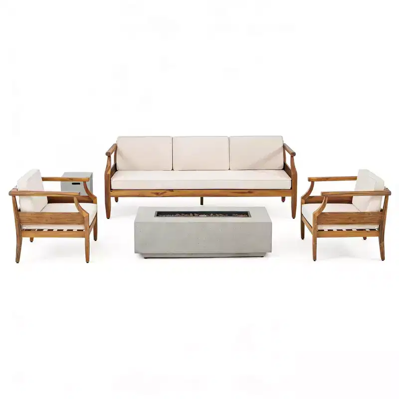 Christopher Knight Home Asha Rustic 5 Piece Patio Firepit Set with Tank Holder