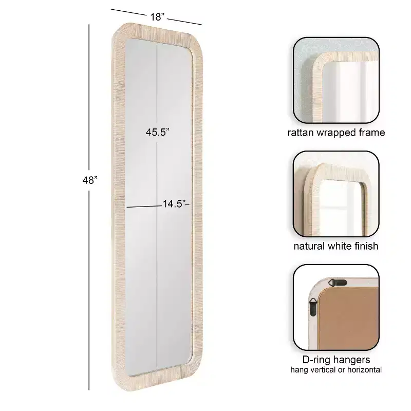 Kate and Laurel Rahfy Rectangle Framed Wall Mirror, White, 18x48