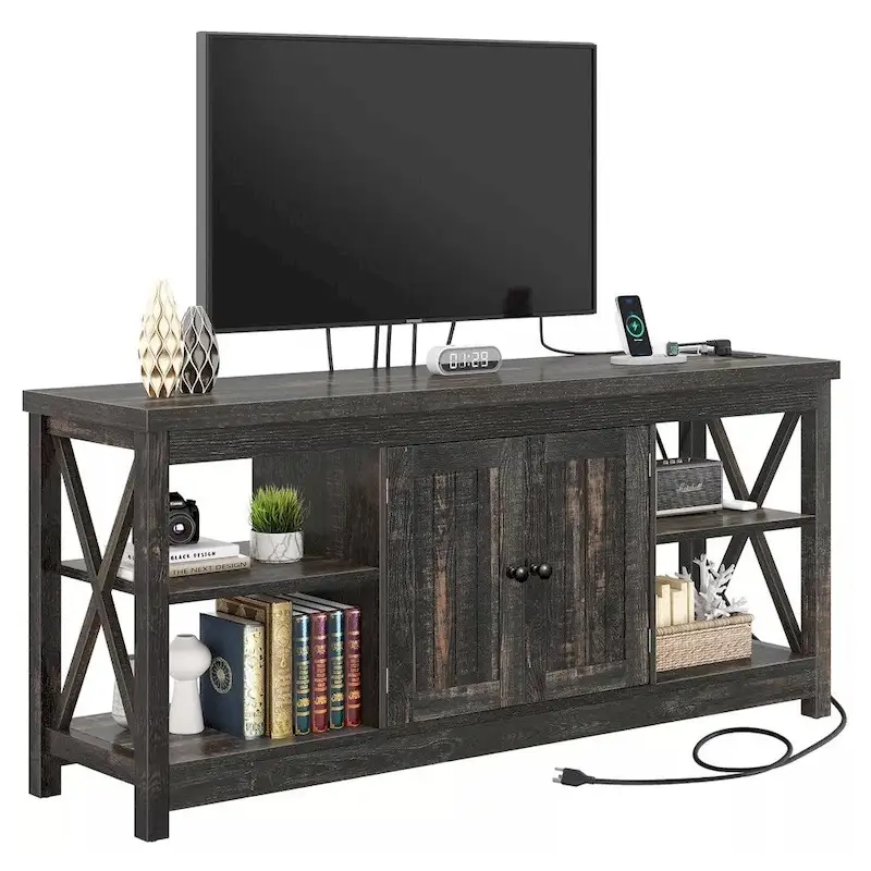 TV Stand for 65/60/55 TV Media with Power Outlets Dark Grey - 58 inches