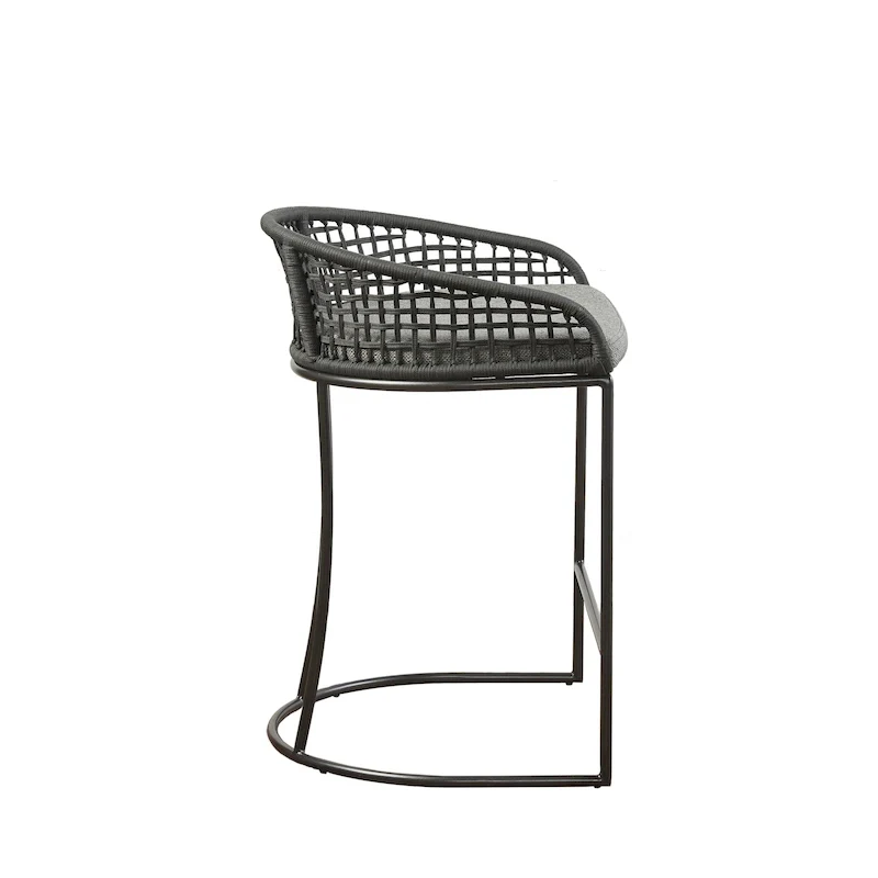 Natural/Dark Gray Woven Rope Back Counter Stool, 1-Person