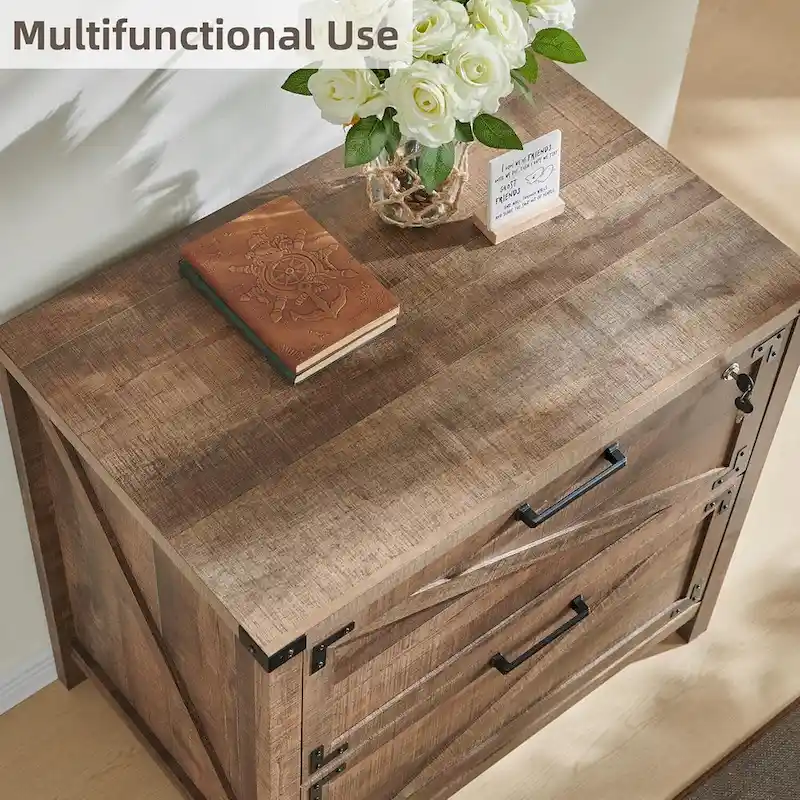 Farmhouse 2 Drawer File Cabinet, Lateral Filing Cabinet with Lock