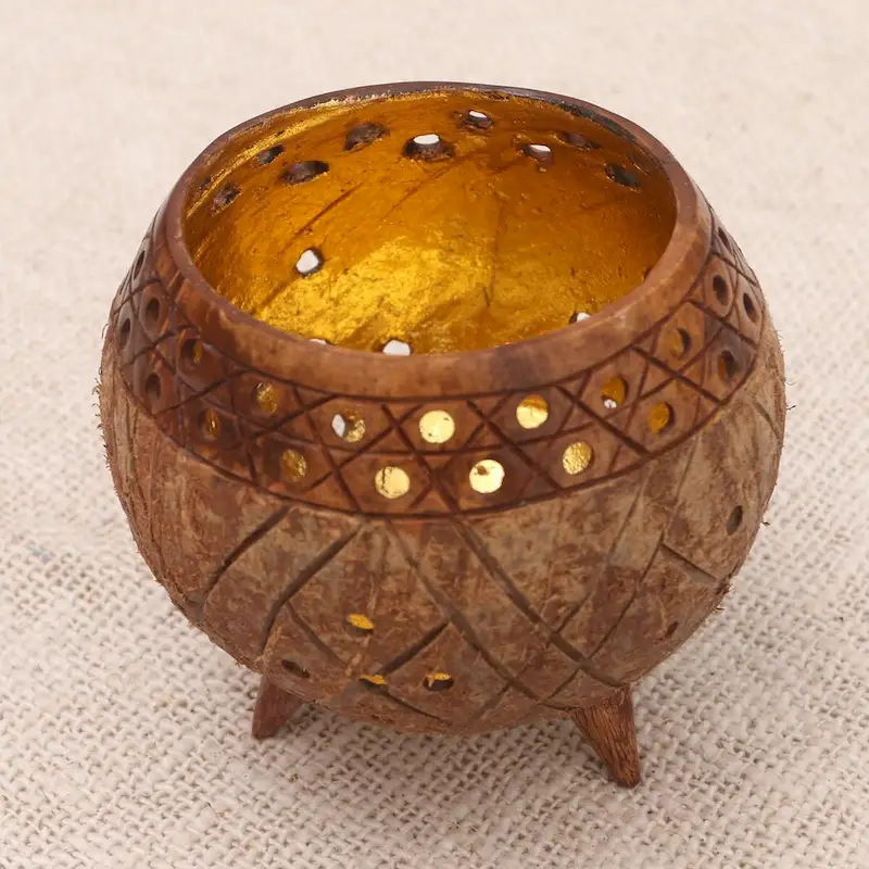 Novica Handmade Golden Inside Wood And Coconut Shell Catchall