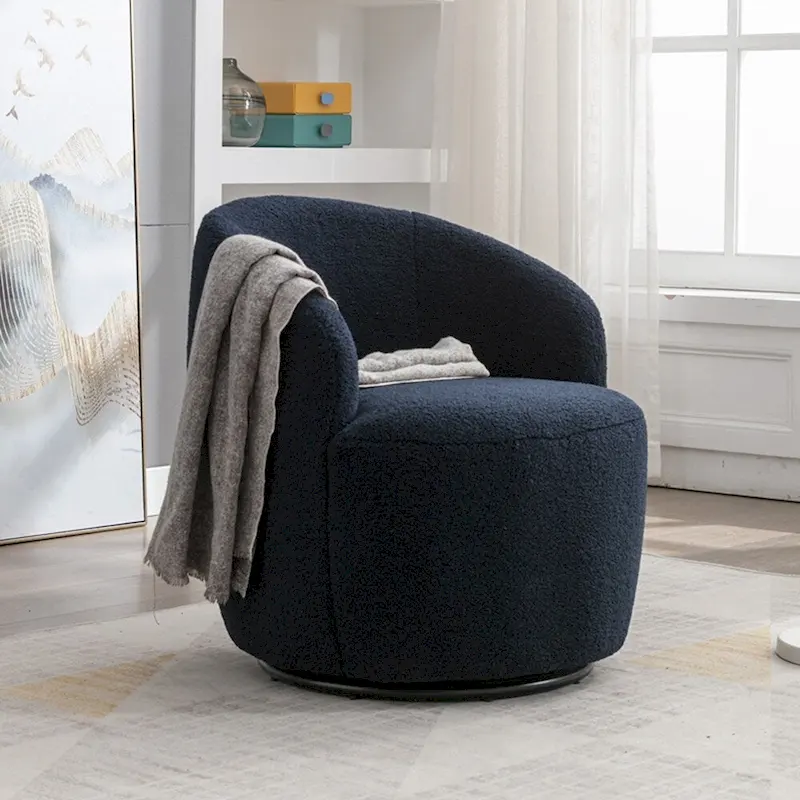 360° Swivel Barrel Accent Chair – Soft Teddy Fabric, Ergonomic Backrest