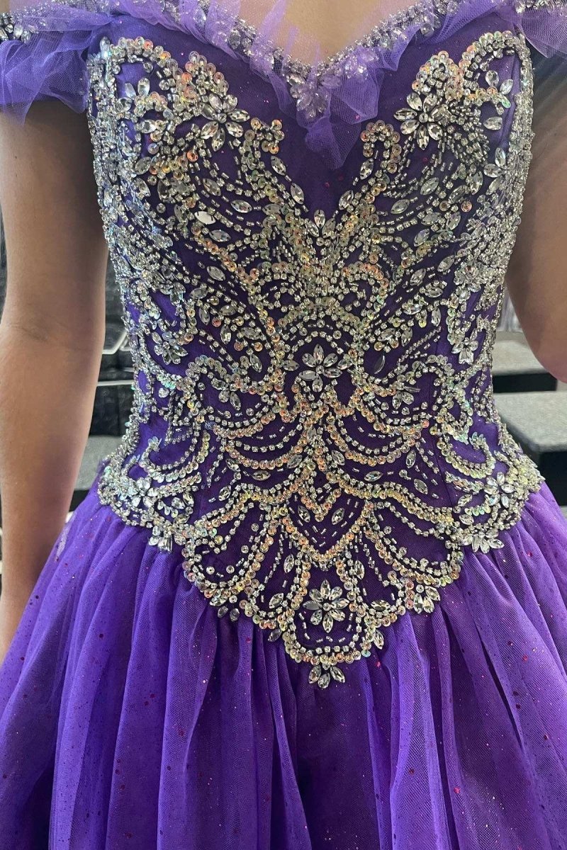 Quinceanera Dress Princess Purple Beaded Off-the-Shoulder Ball Gown