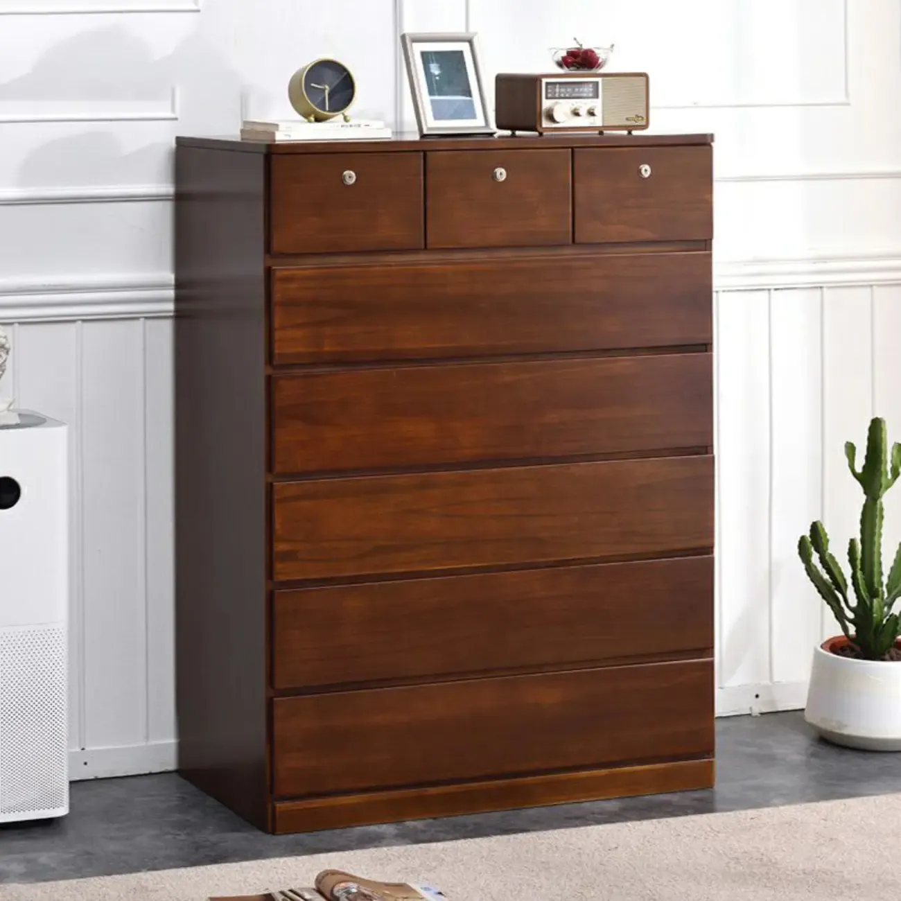 Modern Natural Wooden Double Dresser with 5-Drawers