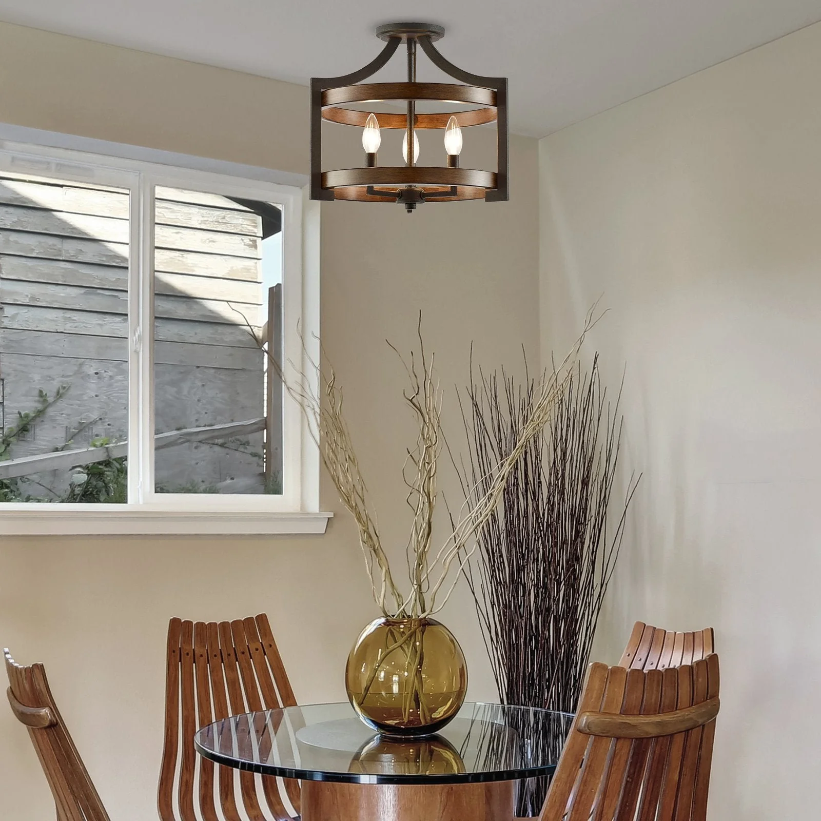 Woodrow 15 3-Light Industrial Farmhouse Semi Flush Convertible Pendant Light