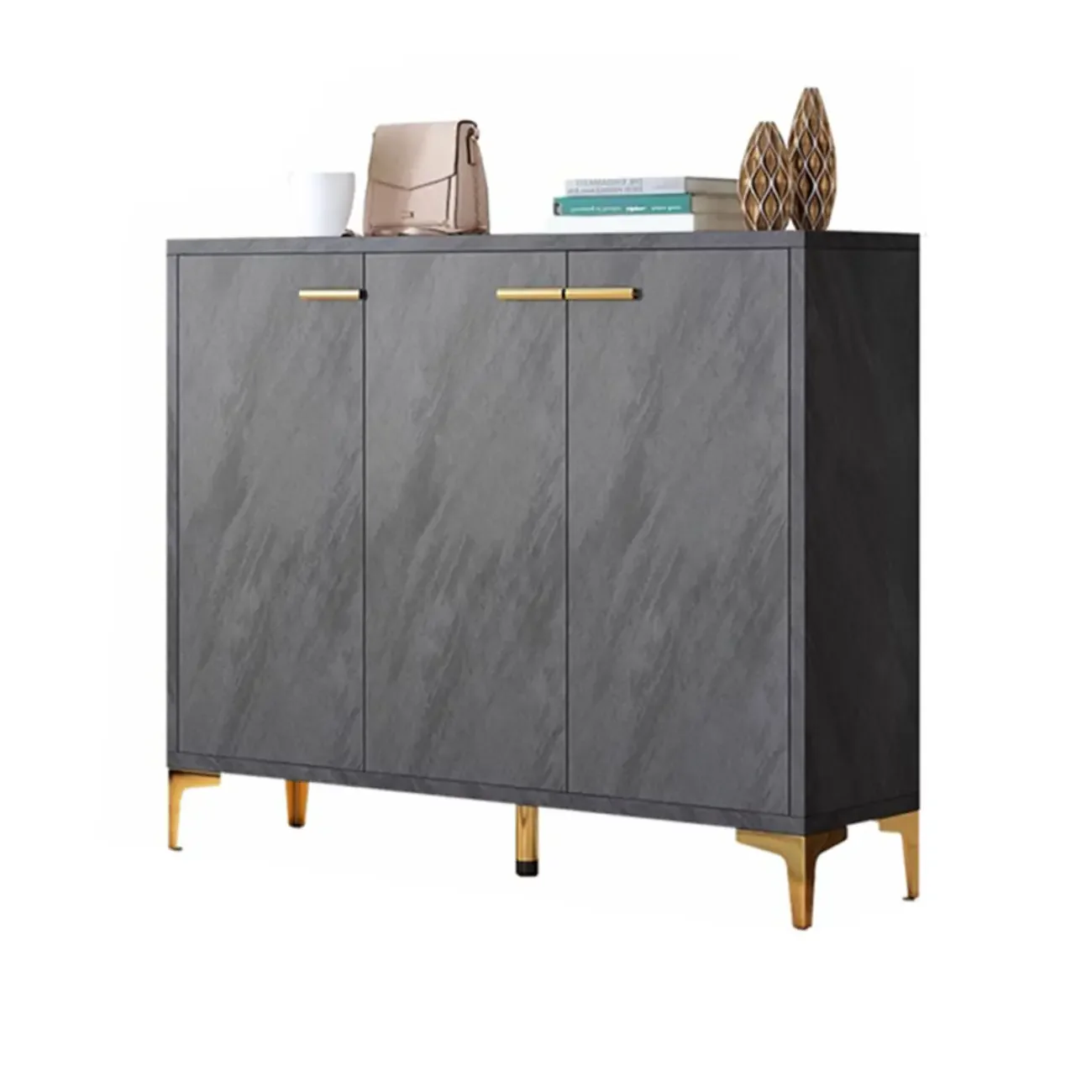 Elegant Grey Wood Hallway Shoe Cabinet with Metal Legs