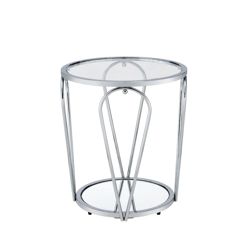 Glass Top Metal End Table with Mirror Shelf – Grey / Chrome