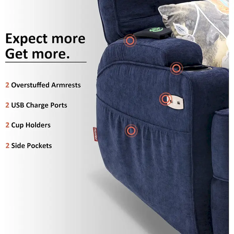 Electric Power Swivel Glider Recliner Chair with Heat and Massage, Fabric, Single Seat