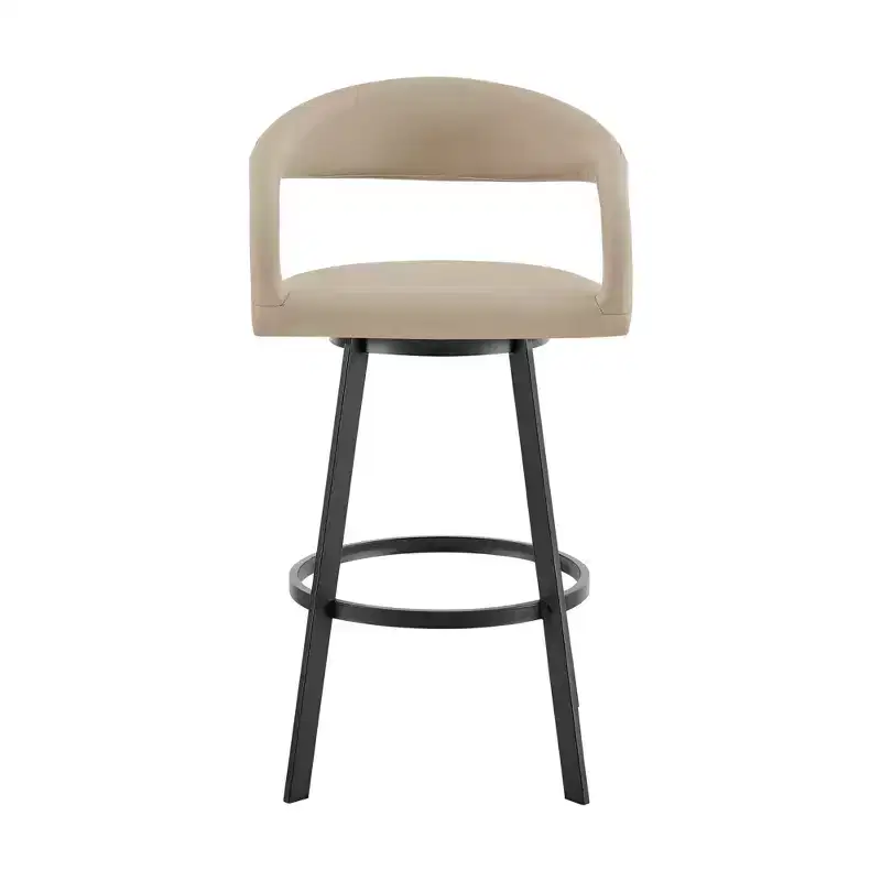 HomeRoots 26 Beige and Black Faux Leather and Iron Low Back Counter Height Swivel Bar Chair