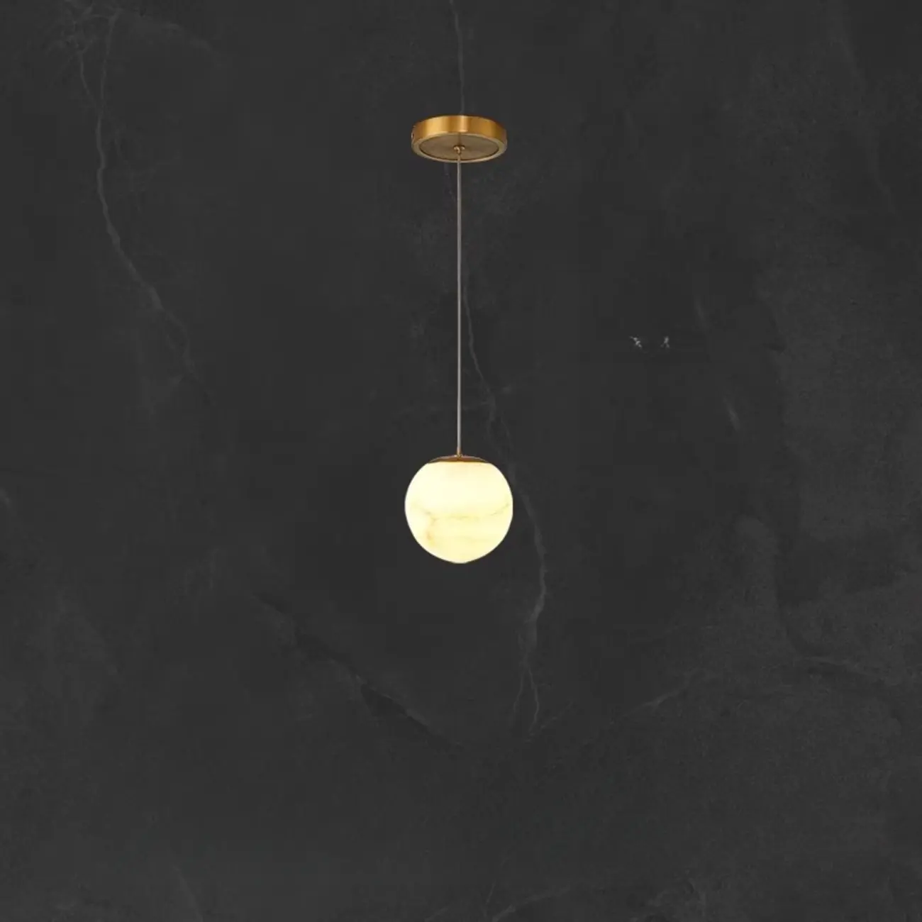 1-Light Gold Stone Square Hanging Pendant Light