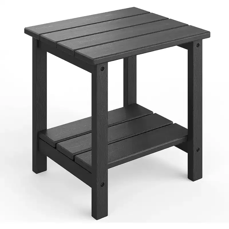 Adirondack Outdoor Side Table 18 x 15 in, HDPE 2-Tier Patio Side Tables for Outside, All-Weather End Table for Patio Pool Deck Indoor Backyard