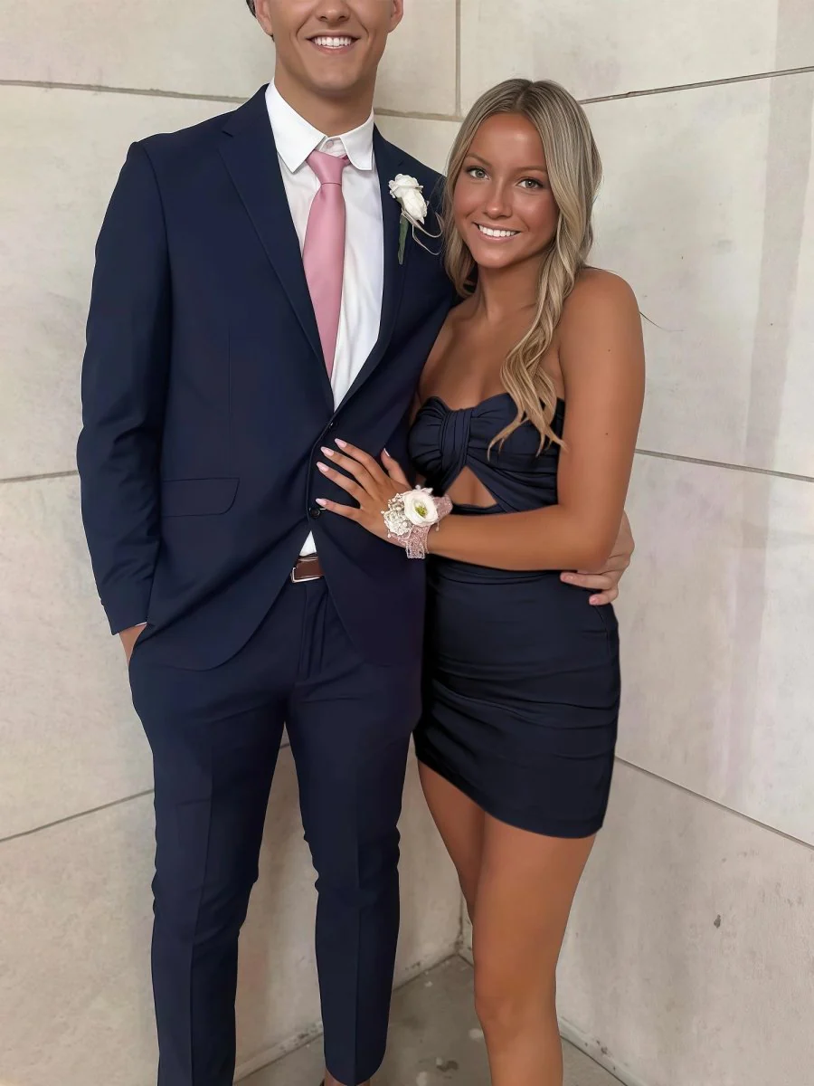 Navy Blue - Strapless Sheath Short Homecoming Dresses