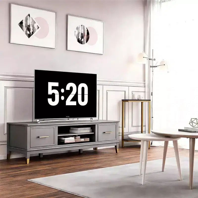 JVNOXK 59.61-inch Modern Multimedia TV Stand, accommodates TVs up to 65 inches, featuring two doors and a central storage compartment, Dark Gray
