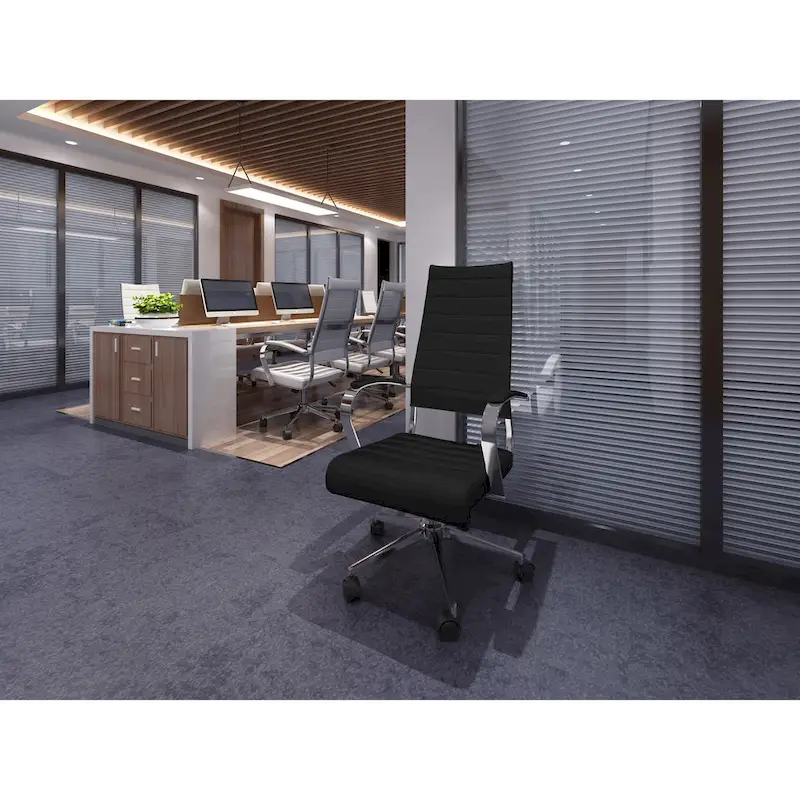 Modern High Back Office Chair Ribbed PU Leather Swivel Tilt Conference Room Computer Desk Cushion Seat Boss