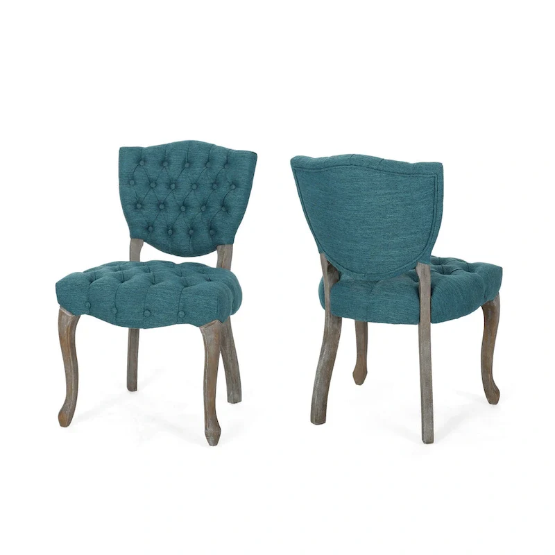 Teal & Brown Upholstered Dining Chair, Set of 2