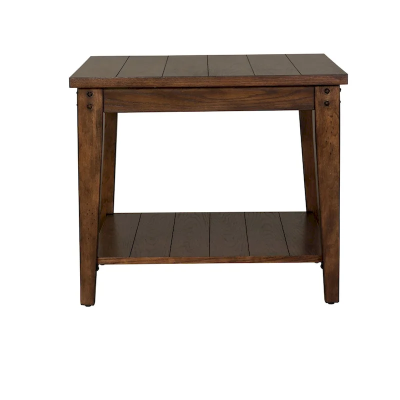Liberty Furniture Lake House Square Lamp Accent Table Rustic Brown Oak
